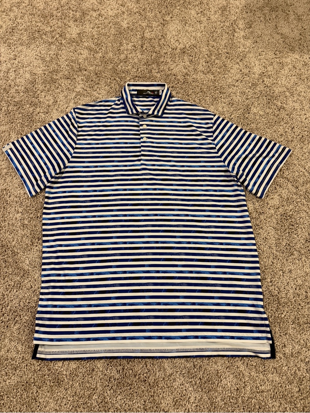 RLX Ralph Lauren Men’s L Blue Stripe Performance Golf Polo Shirt Classic Fit